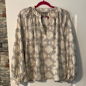 H&M Cream Blouse with Puff Sleeves and Mandarin Collar